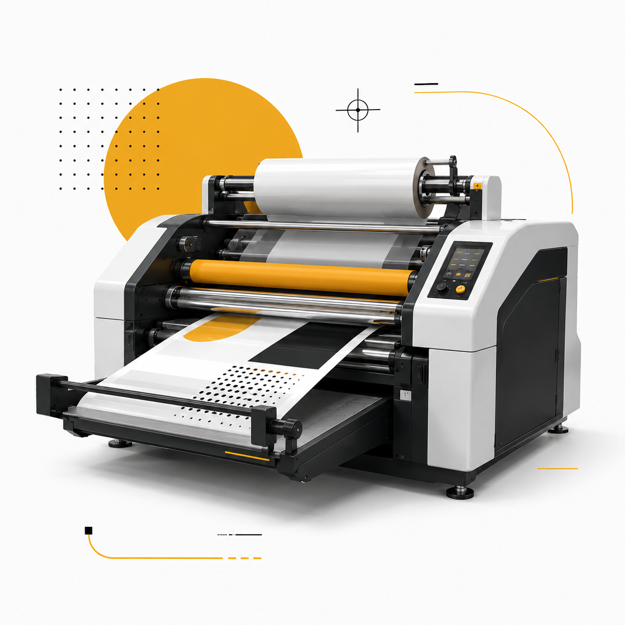Máquina de acabamento gráfico em operação